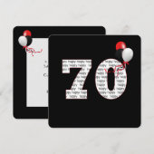 Gelukkige 70e verjaardag op zwarte uitnodiging (Voorkant / Achterkant)