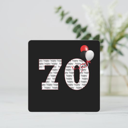 Gelukkige 70e verjaardag op zwarte uitnodiging (Staand voorkant)