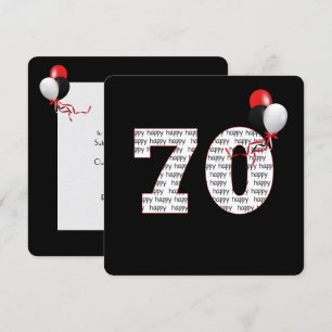 Gelukkige 70e verjaardag op zwarte uitnodiging