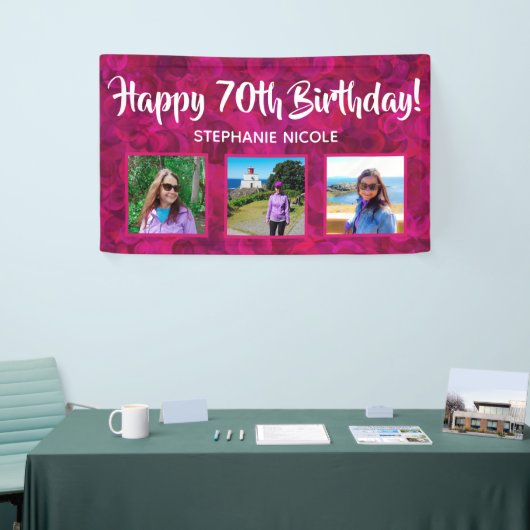 Gelukkige 70e verjaardag roze gepersonaliseerde fo spandoek