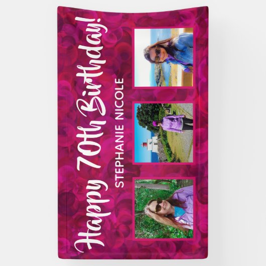 Gelukkige 70e verjaardag roze gepersonaliseerde fo spandoek (Verticaal)