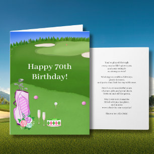 Gelukkige 70e verjaardag Roze Golfbag Op Golfbaan Kaart