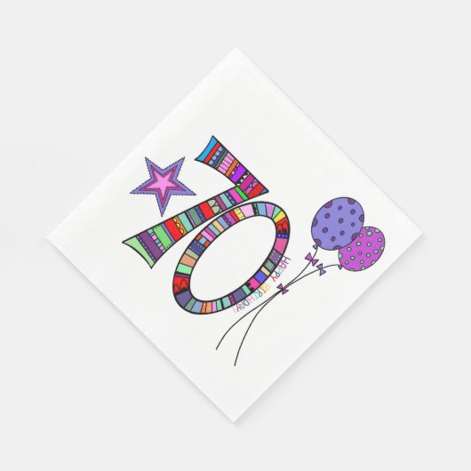 Gelukkige 70ste Verjaardag Kleurrijke Sterrenballo Servet (Hoek)