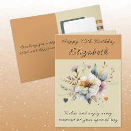 Gelukkige 70ste verjaardag naam bloem oranje kaart