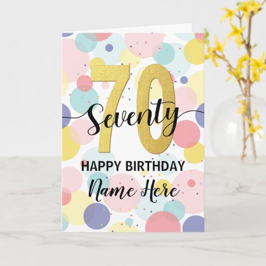 Gelukkige 70ste Verjaardag Pastel Rainbow Gold Vro Kaart (Gele Bloem)