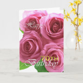 Gelukkige 70ste verjaardag, roze rozen kaart (Gele Bloem)