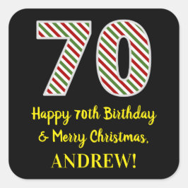 Gelukkige 70ste Verjaardag & Vrolijk Kerstmis, Dou Vierkante Sticker