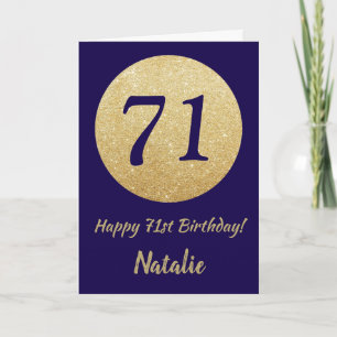 Gelukkige 71e verjaardag Navy Blue en Gold Glitter Kaart