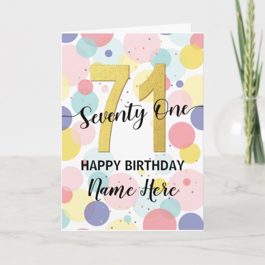 Gelukkige 71e Verjaardag Pastel Rainbow en Gold Gi Kaart (Voorkant)