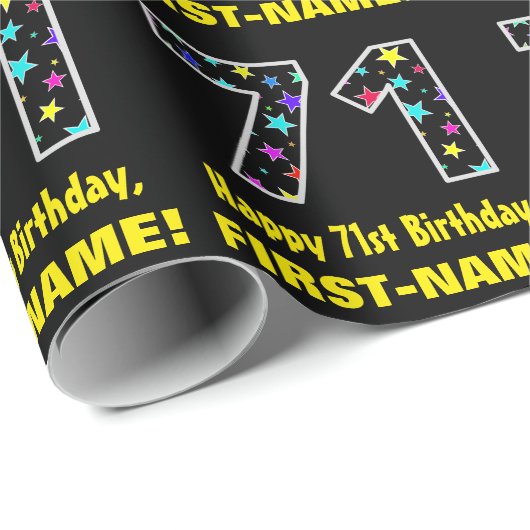 Gelukkige 71ste verjaardag, Leuk Kleurrijk Sterren Cadeaupapier (Rol Hoek)