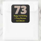 Gelukkige 73e Verjaardag & Vrolijke Kerstmis, Doua Vierkante Sticker (Tas)