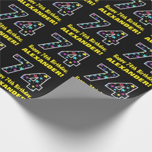 Gelukkige 74e verjaardag, Leuk Kleurrijk Sterren P Cadeaupapier (Hoek)