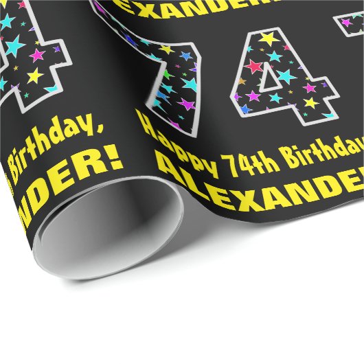 Gelukkige 74e verjaardag, Leuk Kleurrijk Sterren P Cadeaupapier (Rol Hoek)