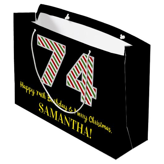 Gelukkige 74e Verjaardag & Vrolijke Kerstmis, Doua Groot Cadeauzakje (Achterkant Gekanteld)