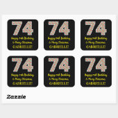 Gelukkige 74e Verjaardag & Vrolijke Kerstmis, Doua Vierkante Sticker (Vel)