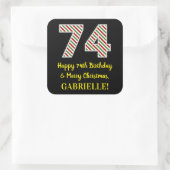 Gelukkige 74e Verjaardag & Vrolijke Kerstmis, Doua Vierkante Sticker (Tas)