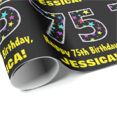 Gelukkige 75e verjaardag, Leuk Kleurrijk Sterren P Cadeaupapier (Rol Hoek)