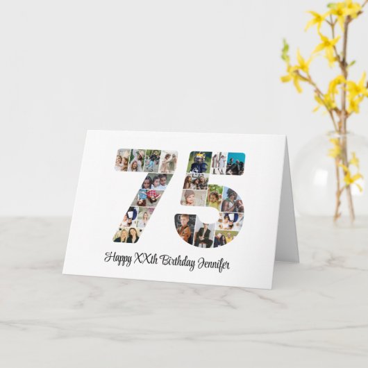 Gelukkige 75e Verjaardag Nummer 75 Aangepaste Foto Kaart (Gele Bloem)