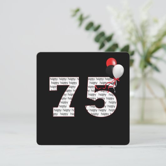 Gelukkige 75e verjaardag op zwarte uitnodiging (Staand voorkant)