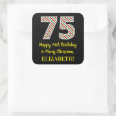 Gelukkige 75e Verjaardag & Vrolijke Kerstmis, Doua Vierkante Sticker (Tas)