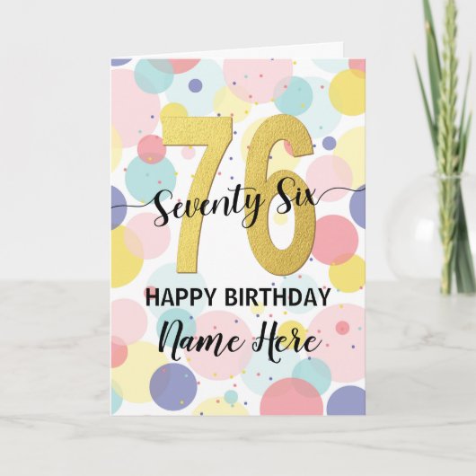 Gelukkige 76ste Verjaardag Pastel Rainbow Gold Vro Kaart (Voorkant)