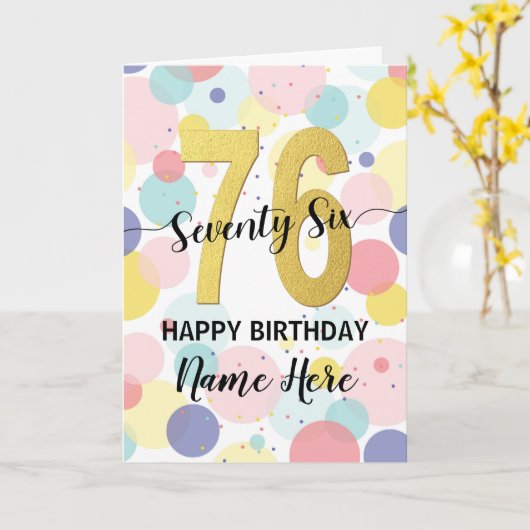 Gelukkige 76ste Verjaardag Pastel Rainbow Gold Vro Kaart (Gele Bloem)