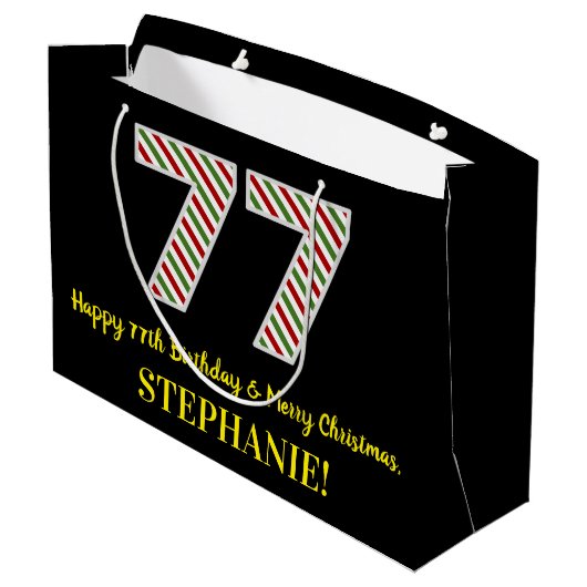 Gelukkige 77e Verjaardag & Vrolijke Kerstmis, Doua Groot Cadeauzakje (Achterkant Gekanteld)