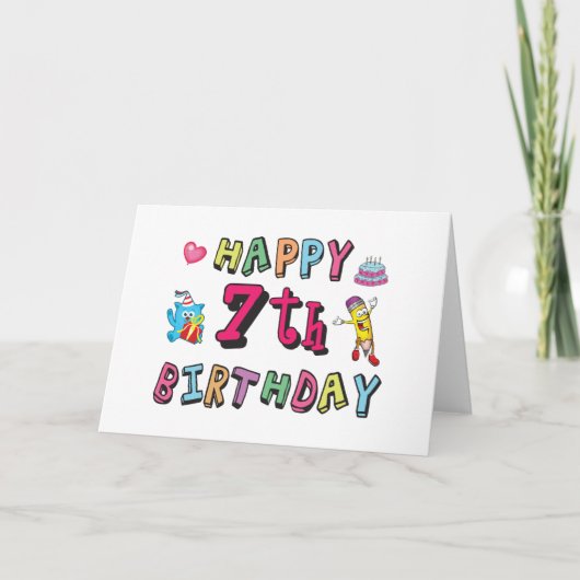 Gelukkige 7e verjaardag. 7 jaar oud. kaart (Voorkant)