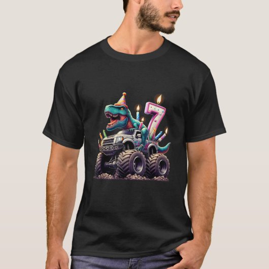 Gelukkige 7e Verjaardag Ik ben 7 Funny Dinosaur T T-shirt (Voorkant)