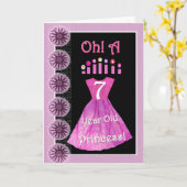 Gelukkige 7e Verjaardag Prinses - Roze Jurk & Kaar Kaart (Gele Bloem)