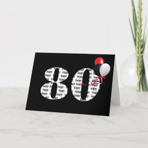 Gelukkige 80e verjaardag op zwart met ballonnen kaart