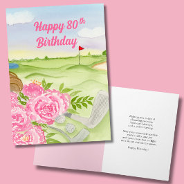 Gelukkige 80e verjaardag Pioenrozen op golfbaan Kaart