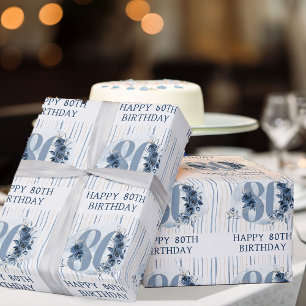 Gelukkige 80ste verjaardag Bloem nummer 80 Cadeaupapier