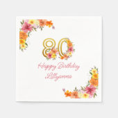 Gelukkige 80ste Verjaardag Bloemen Goud Nummer 80  Servet (Voorkant)