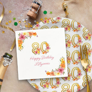 Gelukkige 80ste verjaardag Bloemengoud Nummer 80 F Servet