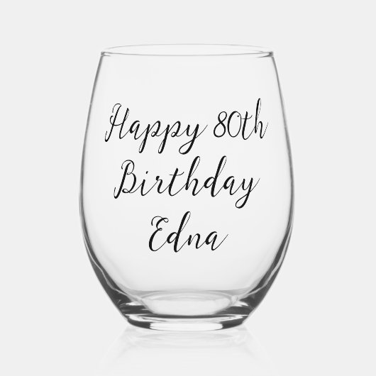 Gelukkige 80ste Verjaardag Keepsake Naam Wijnglas Zonder Voet (Voorkant)