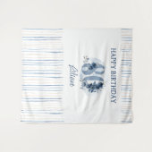 Gelukkige 80ste Verjaardag Kustblauw Bloemen Numme Wandkleed (Voorkant (horizontaal))