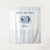 Gelukkige 80ste Verjaardag Kustblauw Bloemen Numme Wandkleed (Voorkant)