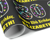 Gelukkige 80ste Verjaardag, Leuk Kleurrijk Sterren Cadeaupapier (Rol Hoek)