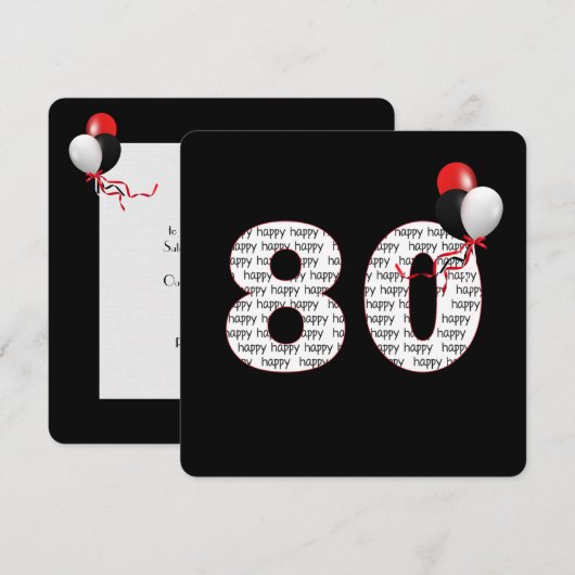 Gelukkige 80ste verjaardag op zwarte uitnodiging (Voorkant / Achterkant)