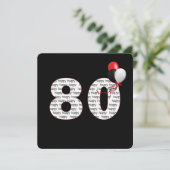 Gelukkige 80ste verjaardag op zwarte uitnodiging (Staand voorkant)