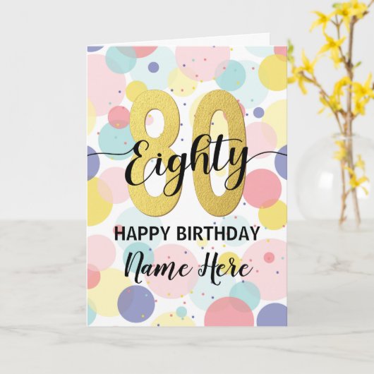 Gelukkige 80ste Verjaardag Pastel Rainbow Gold Vro Kaart (Gele Bloem)