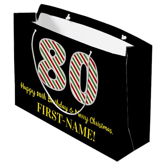 Gelukkige 80ste Verjaardag & Vrolijk Kerstmis, Dou Groot Cadeauzakje (Achterkant Gekanteld)