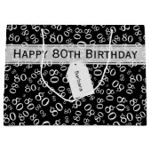 Gelukkige 80ste Verjaardag Zwart/Wit Nummerpatroon Groot Cadeauzakje (Voorkant)