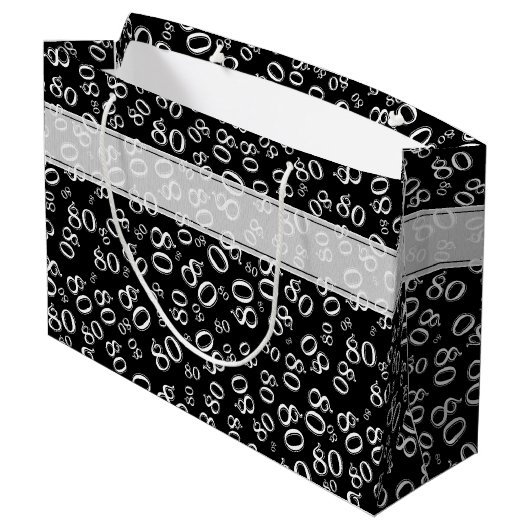 Gelukkige 80ste Verjaardag Zwart/Wit Nummerpatroon Groot Cadeauzakje (Achterkant Gekanteld)