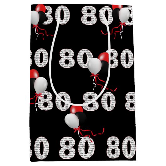 Gelukkige 80ste Verjaardagsballonnen Medium Gift B Medium Cadeauzakje (Voorkant)