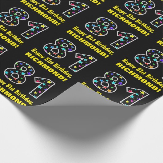 Gelukkige 81ste verjaardag, Leuk Kleurrijk Sterren Cadeaupapier (Hoek)