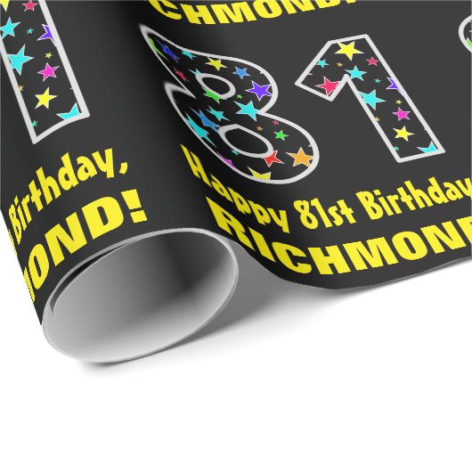 Gelukkige 81ste verjaardag, Leuk Kleurrijk Sterren Cadeaupapier (Rol Hoek)