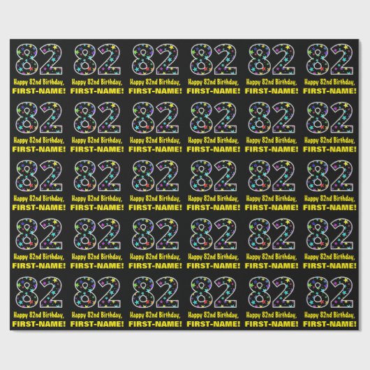 Gelukkige 82e Verjaardag, Leuk Kleurrijk Sterren P Cadeaupapier (Vlak)