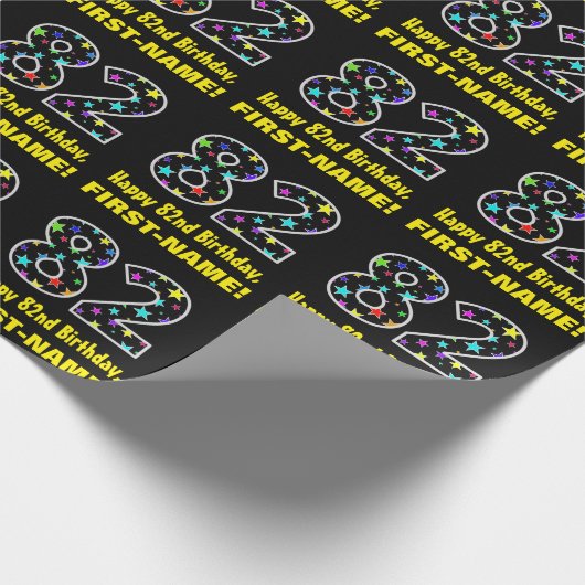 Gelukkige 82e Verjaardag, Leuk Kleurrijk Sterren P Cadeaupapier (Hoek)